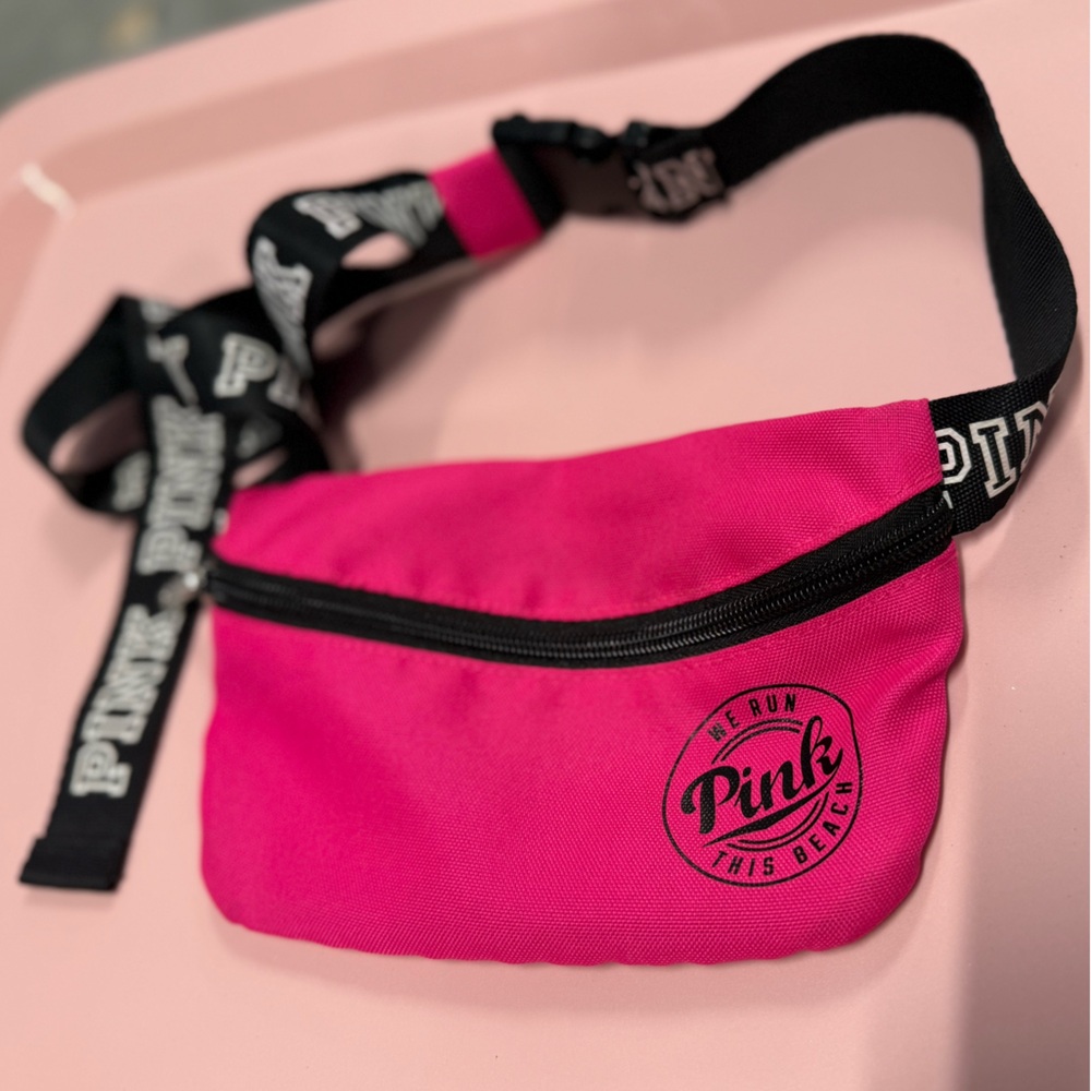 💕👛PINK Victoria's Secret Hot Pink Waist Bag (Fanny Pack) w/ Black Strap 🖤